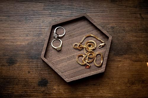 Hexagon Wood Ring Dish - Everyday Catchall Trinket EDC Tray for Men Women, Store Your Watches Cufflinks Rings Earrings Keys Coins, Father's Day for Husband Dad Son (Blank) - Image 4