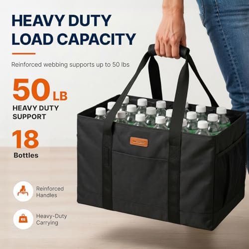 WONDAY Black Foldable Utility Tote Bag, Reusable Grocery Bag - Image 6