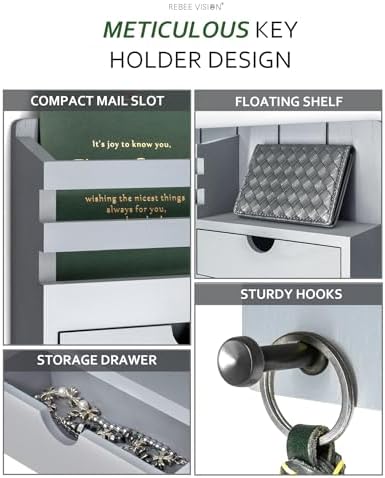 Rebee Vision Key Holder Wall Mount with 2 Drawers for Home Decor, Gray - Image 3