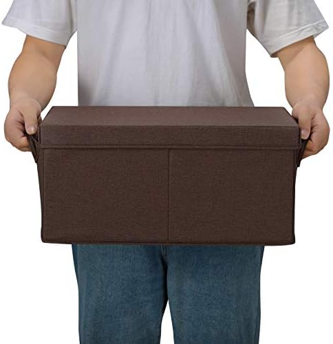 HOONEX Linen Foldable Storage Bins with Lids, 2 Pack, Storage Boxes with Carrying Handles and Sturdy Heavy Cardboard, 16.5" L x 11.8" W x 7.5" H for Shoes, Clothes, Brown - Image 4