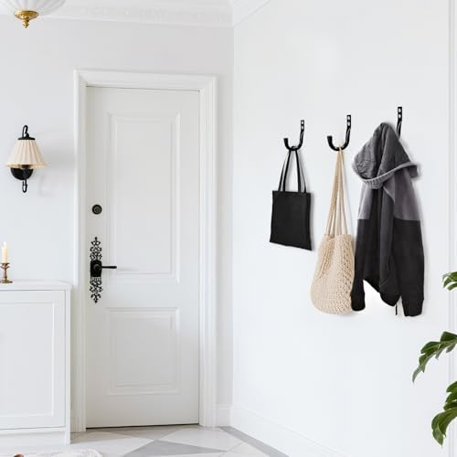 KURUI Metal Wall Hooks for Hanging Heavy Duty, 6Pcs Garage Organization and Storage Hook for Extension Cord Tool Coat Backpack Bag, Large Utility J Hooks, Black Wall Mount Hanges for Outdoor Indoor - Image 5