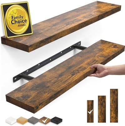 BAYKA Rustic Brown Floating Shelves 22.5in, Set of 2, Wall Mount Wood Shelf by Bayka
