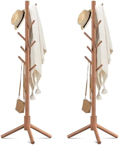 Wooden Coat Rack Free Standing with 8 Hooks 3 Adjustable Coat Tree,2 PCS by Haddockway