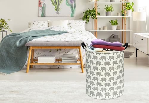 Collapsible Kids Laundry Basket Clothes Hamper, Foldable Storage Organizer Bin, Toy Clothes Storage with Handles for Boys Girls Bedroom, Room Decor (Elephant) - Image 5