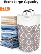 Large Laundry Basket, 75L Tall Collapsible Hamper with Handles, Khaki - Image 5