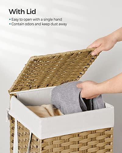 SONGMICS Laundry Hamper with Lid, 17.2 Gallon (65 L) Synthetic Rattan Clothes Laundry Basket with Lid and Handles, Foldable, Removable Liner, Goose Yellow ULCB165N01 - Image 3