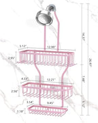 Pink Shower Caddy for Bathroom - Never Rust Hanging Shower Organizer with Soap Basket and Hooks - Large Capacity 3 Tier Aluminum Over The Showerhead Caddy - Image 2