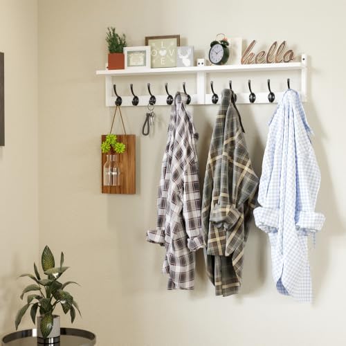 AMBIRD 34.2" L Wooden Wall Coat Hooks with Shelf - Versatile and Decorative Wall-Mounted Storage - 10 Hooks for Hanging Coats, Hats, Keys, Bags, Scarves - Ideal for Entryways, Bedrooms, Closets(White) - Image 4
