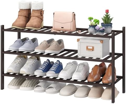 viewcare Long Shoe Rack, Bamboo Wood Shoe Rack for Closet, Entryway & Hallway, 3-Tier Stackable Shoe Shelf by VIEWCARE