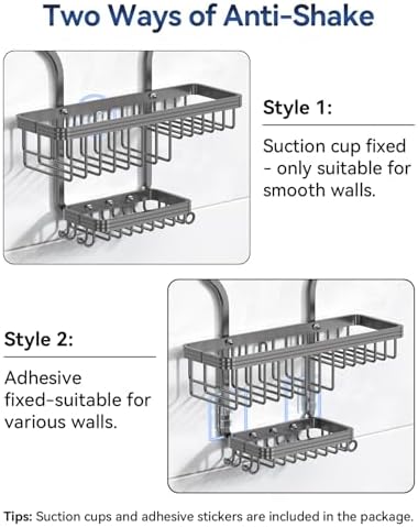 YASONIC Never Rust Shower Caddy Hanging, Aluminum Shower Racks for Inside Shower, 3-Tier Shower Organizer Hanging Over Shower Head with Hooks and Soap Holder, Grey - Image 6