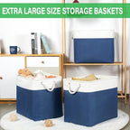 Bidtakay Extra Large Storage Baskets for Shelves 3 Pack Fabric Storage Bins for Organizing Linen Collapsible Organizer for Closet-White&Blue - Image 5