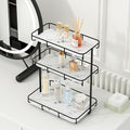 Bathroom Organizer Countertop Perfume Organizer Makeup Organizer Cosmetics Storage Display Rack Vanity Tray Dresser Stainless Steel Gold Shelf White Marble Ceramic Tray by Dobbyby