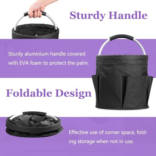2Pcs Collapsible Cleaning Caddy with Handle, 17L Foldable Cleaning Supply Caddy, Bucket Tool Organizer in 600D Oxford Fabric, Multifunctional Storage Basket for Cleaning, Traveling, Black - Image 5