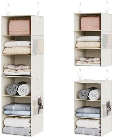 StorageWorks Hanging Closet Organizer, 6-Shelf with 2-in-1 Design, Ivory | Maximize Closet Space with Reinforced Shelves, Small Closet Storage Solution for Bedrooms, Dorms and RVs by StorageWorks