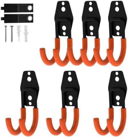 Garage Hooks, 6 Pack Small Round Wall Hooks for Hanging Heavy Duty Ladders, Bikes, Tools Ideal for Garage, Garden, Basement Utility Room Storage (Orange) by CRXCRC