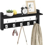 Homode Wall Coat Rack With Shelf, Wood Entryway Hanger With Hooks, Small Floating Pegs for Hanging Coats, Hats, Purses, Backpacks, Black by Homode