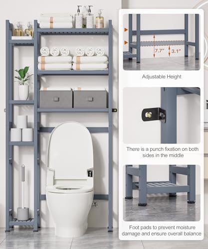 Homde Bamboo Over The Toilet Storage Organizer: Basket and Drawer (Grey) - Image 4