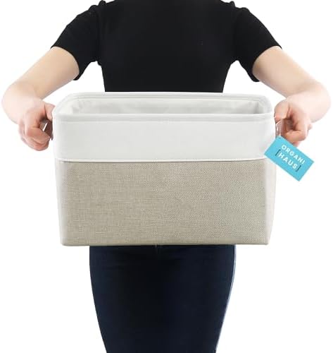 OrganiHaus 15x11in Canvas Storage Baskets 3 Pack - Fabric Bins for Shelves - Image 3
