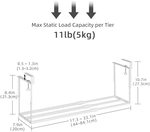 Expandable Shoe Rack Organizer for Cabinet, Adjustable Hanging Under Shelf Storage, Sturdy Round Tube Design, Space Saving Shoe Shelf for Closet, Entryway, Laundry Room, White - Image 2