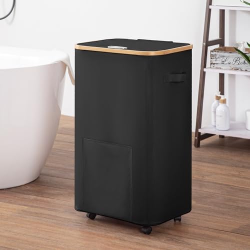 Vincona Laundry Basket with Wheels, Tall Dirty Clothes Hamper on Wheels, Rolling Laundry Hamper with lid for Dorm, Bedroom and Bathroom (Black, 100L) - Image 5