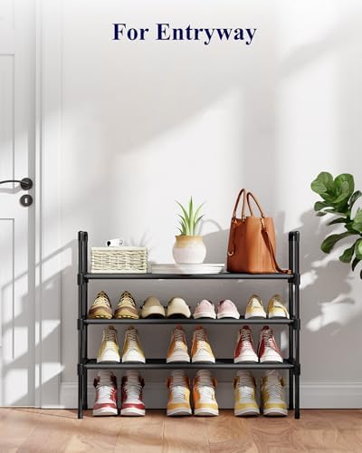 Kitsure Shoe Rack for Closet, Shoe Organizer, 27.6" Wide - 3 Tier, Black | Shoe Storage for Closet, Entryway, Space-Saving Shoe Shelf with Side Handle, Closet Organizer - Image 2