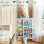 BTSKY Clear Plastic Dividing Storage Box with 8 Compartments Adjustable Storage Bin with Lid Portable Craft Storage Container Multipurpose Sewing Box Art Supply Organizer, 15.1x13.9x3.5 Inches - Image 5