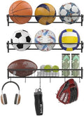 YBING Sports Equipment Organizer with 3 Separate Shelf, Ball Racks for Garage, Garage Sport Equipment Organizer with Hooks,Wall Mount Sports Holder Storage, Black by YBING
