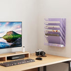 EasyPAG 5 Tier Wall File Holder, Mesh Hanging Folder Organizer with Classify Label, Versatile Desk File Holder, Vertical Wall Mounted Mail Organizer for Office Home Cubicle, Purple - Image 6