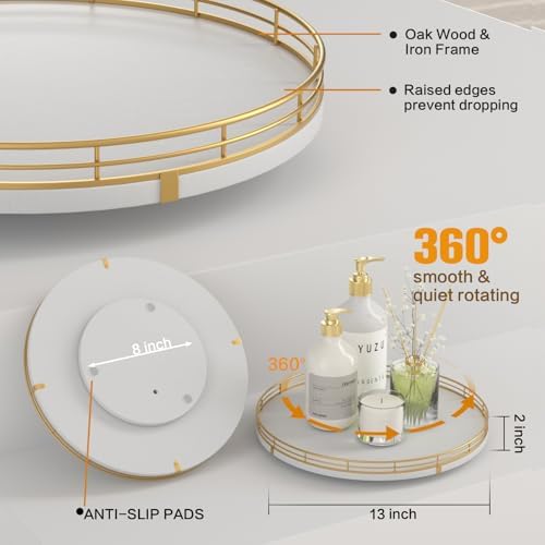 Oroyutor 13-Inch White and Gold Wooden Lazy Susan Spice Organizer - Image 5