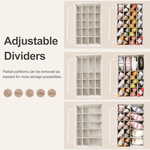 TOPIA HOME Shoe Organizer for Closet, Foldable Shoe Box with Adjustable Dividers and Clear Cover, Space Saving Shoe Storage Organizer Cabinet with Reinforced Handles, Fits 20 Pairs, Beige TP10Y - Image 2