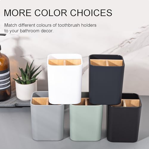 Bamboo Toothbrush Holder for Bathrooms Toothpaste Organizer - Black - Image 5