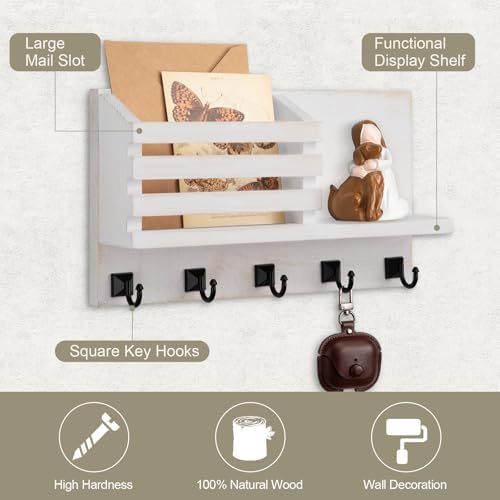 Key Holder Wall Mount, Mail Organizer for Wall with 5 Square Key Hooks - Image 2