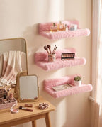 Pink Plush Acrylic Bathroom Floating Shelf with Front Lip, Wall Mounted - Image 7