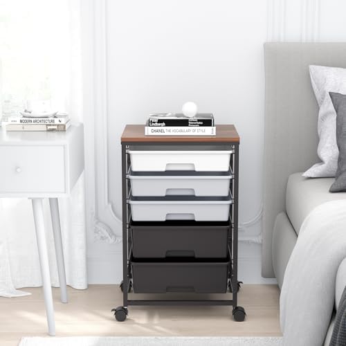 SYKIARIOL Utility Cart with Drawers,5 Drawers Storage Cart,Dark Grey - Image 2