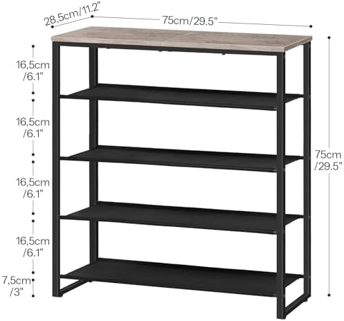 HOOBRO Shoe Rack, 5 Tier Shoe Storage Organizer with 4 Oxford Fabric Shelves and Top Panel, Holds 16-20 Pairs of Shoes, for Entryway and Closet, Industrial, Greige and Black BG50XJ01 - Image 2