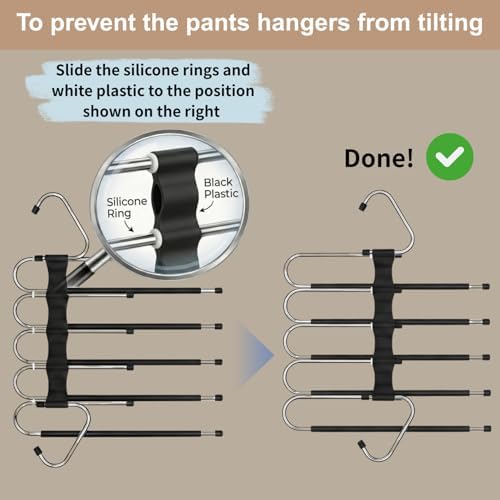 Pants Hangers Space Saving, 5 Tier Jeans Hanger for Closet, Black Multiple Heavy Duty Stainless Steel Pant Rack for Trousers, Legging with 20 Clips (4 Pack) - Image 7