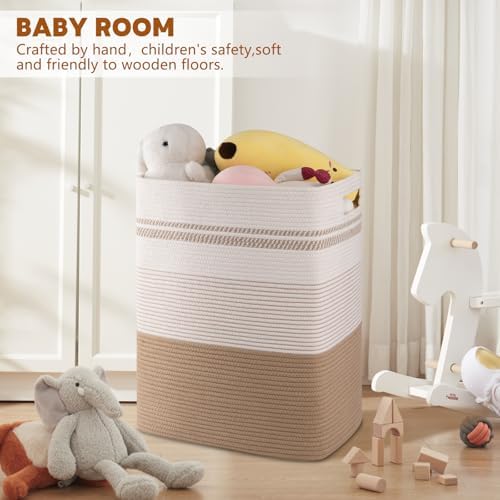 80L Large Cotton Rope Laundry Basket for Bedroom & Laundry Room, Tall Clothes Hamper with Sturdy Handles, Neutral Storage Bin Capable of Holding Blankets and Toys - Image 2