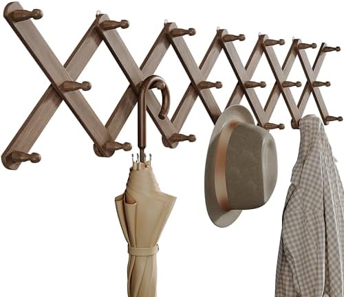 OROPY Accordion Wall Hanger with 20 Pegs, Expandable Wooden Coat & Hat Rack by OROPY