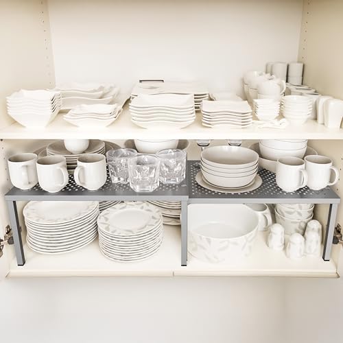 Simple Houseware Cabinet Counter Shelf Organizer w/Steel Surface, Silver - Image 2