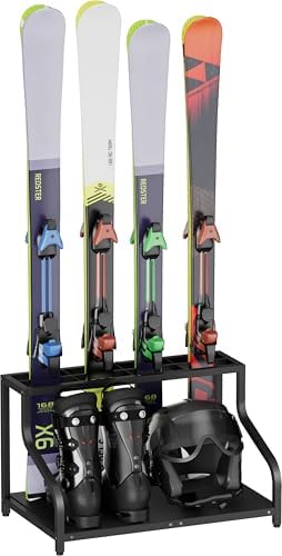 Mondazie Ski Storage Rack for Garage, 4 Pair Black by Mondazie