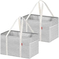 LHZK 2 Pack Utility Tote Bag with Metal Wire Frame and the Sides Rinforced, Large Tote Bag with Handle, Reusable Grocery Bags Foldable, Beach Bag, Car Tote (Gray, 18.5''x11.8''x11.5'') by LHZK
