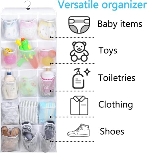 MISSLO 30 Large Pockets Dual Sided Hanging Baby Shoe Organizer for Closet with Rotating Hanger Hanging Shoe Shelves, White - Image 5
