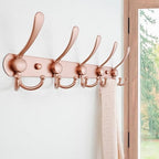 Dseap Coat Rack Wall Mounted - 5 Tri Hooks, Heavy Duty, Stainless Steel, Metal Coat Hook Rail for Coat Hat Towel Purse Robes Mudroom Bathroom Entryway (Rose Gold, Pack of 2) - Image 4