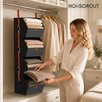 Homsorout Hanging Closet Organizer 4 Tier - Clothes Hanging Shelves, Space-Saving Closet System, Fabric Storage Bins Bedroom Organization, Collapsible Baskets for Home, Dorm, Rv, Black - Image 2