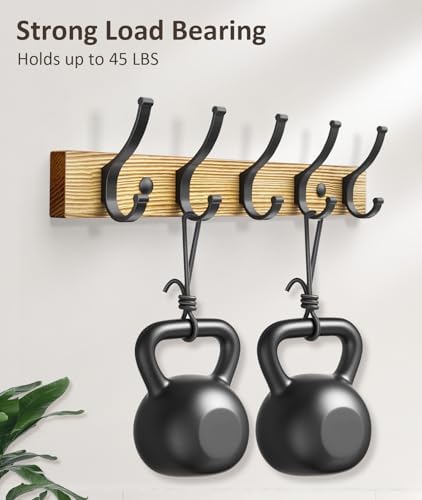 Optish Coat Rack Wall Mount, 16.5 Inches Wood Coat Hooks Wall Mount, Wall Coat Rack with 5 Hooks, Hat Rack Wall Hooks for Hanging Coat, Bag, Towel (1Pack, Natural) - Image 2