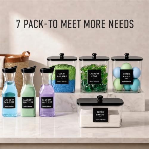 4+3 Pack Laundry Pods Containers & Dryer Sheet Holder & Laundry Detergent Dispenser, Laundry Room Organization and Storage Jars with Lids, Labels and Scoops for Scent Booster, Powder, Pods - Image 4