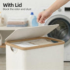 efluky Slim Laundry Basket with Lid, Narrow Laundry Hamper with Removable Bag, Skinny Dirty Clothes Basket with Bamboo Handles for Bathroom, Bedroom & Laundry Room, 65L Beige - Image 2