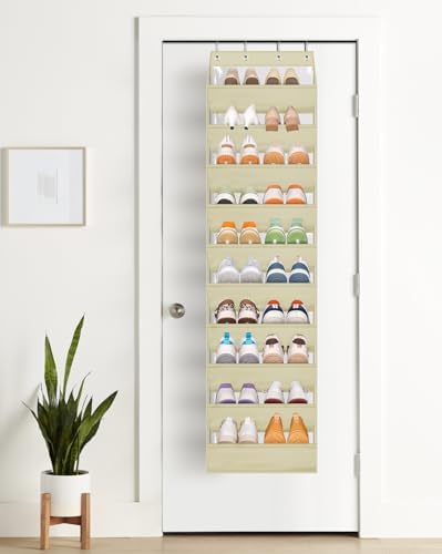 AOODA 10 Tier Clear Over the Door Shoe Organizer Storage, Deep Pockets Large Hanging Shoe Rack for Closet Door, Fit 20 Pairs Shoe Holder Hanger for Sneakers, Boots (Deep beige) - Image 5