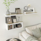 WOPITUES Floating Shelves for Wall with Cube Shelf, Wall Shelves with Metal Rail for Decor, Bathroom Organizers and Storage, Over Toilet Shelves for Bathroom, Toilet Paper-White&Gold - Image 6