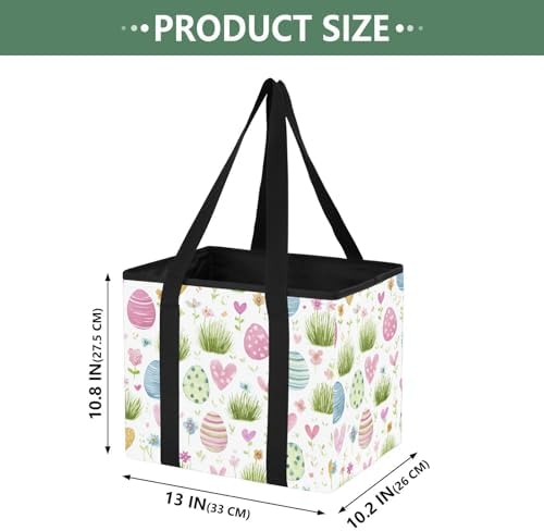 Trunk Organizer Collapsible Car Organizer with Handle Car Storage Box Bin for Groceries SUV Utility Tote Bag Portable Vehicle Container Cute Easter Eggs Flowers White - Image 2
